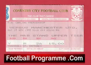 Coventry City v Manchester United 1993 – Football Ticket