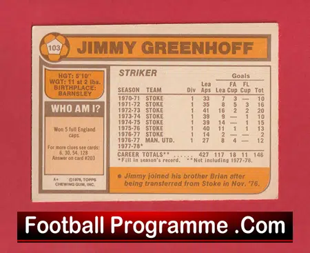 Manchester United Jimmy GreenHoff Autographed Signed Football Card - Image 3