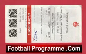 Aberdeen v Burnley 2018 – Match Ticket