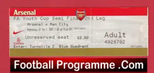 Arsenal v Manchester City 2009 – Youth Cup Semi Final Ticket