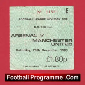Arsenal v Manchester United 1980 – Match Ticket