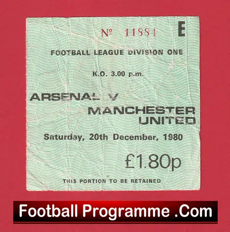 Arsenal v Manchester United 1980 - Match Ticket - Image 2