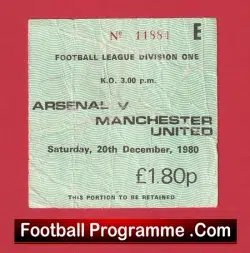 Arsenal v Manchester United 1980 - Match Ticket - football memorabilia