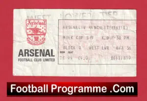 Arsenal v Manchester United 1983 – League Cup Semi Final Ticket