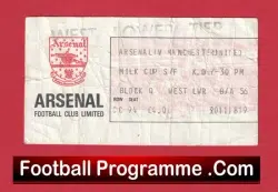 Arsenal v Manchester United 1983 – League Cup Semi Final Ticket