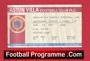 Arsenal v Manchester United 1988 – Trophy Cup Final Ticket at Villa