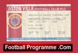 Arsenal v Manchester United 1988 – Trophy Cup Final Ticket at Villa