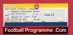 Arsenal v Manchester United 2013 – Match Ticket