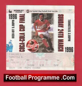 Aston Villa and Leeds United 1996 – League Cup Final Ticket Wembley