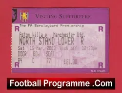 Aston Villa v Manchester United 2003 – Match Ticket