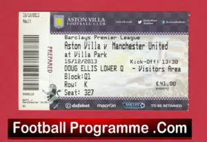 Aston Villa v Manchester United 2013 – Football Match Ticket