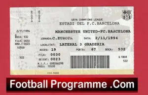 Barcelona v Manchester United 1994 – Semi Final Ticket