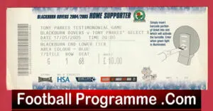 Blackburn Rovers v Tony Parkes XI 2005 – Football Ticket