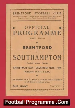Brentford v Southampton 1945 - 1940s Football Programme - football programme