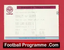 Burnley v Gremio 1997 – Football Ticket Friendly Match