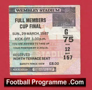 Charlton Athletic v Blackburn Rovers 1987 Full Members Final Ticket Wembley