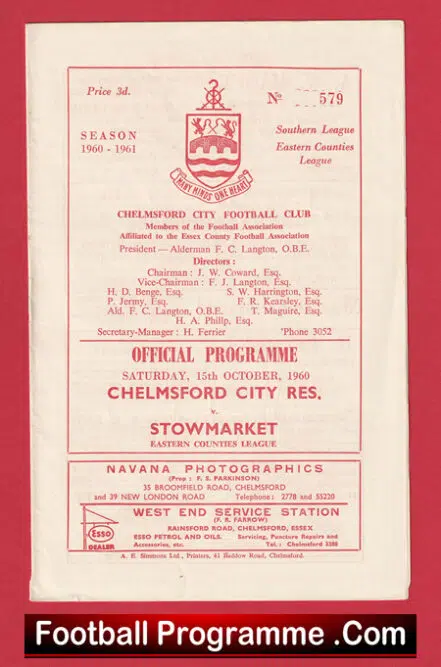Chelmsford City v Stowmarket 1960 – Reserves Match