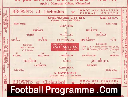 Chelmsford City v Stowmarket 1960 - Reserves Match - Image 3