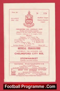 Chelmsford City v Stowmarket 1960 – Reserves Match
