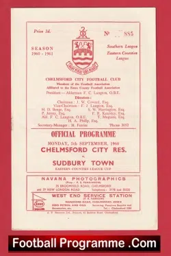 Chelmsford City v Sudbury Town 1960 – Reserves Game