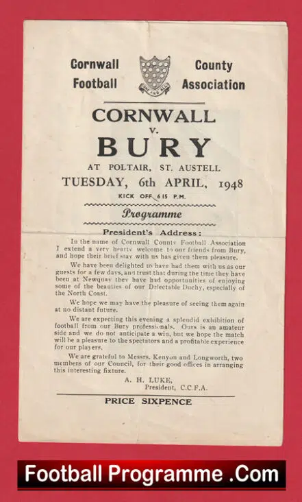 Cornwall v Bury 1948 – Poltair St Austel 1940s