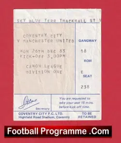Coventry City v Manchester United 1983 – Match Ticket