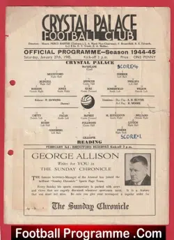 Crystal Palace v Reading 1945 - 1940's - football programme