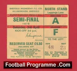 Derby County v Manchester United 1976 FA Cup Semi Final Match Ticket