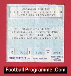 Derby County v Manchester United 1988 – Match Ticket