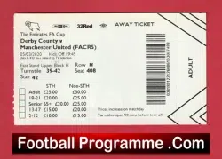 Derby County v Manchester United 2020 – Match Ticket Covid Season