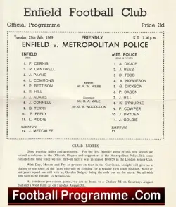 Enfield v Metropolitan Police 1969 - Single Sheet - Metropolitan Police - football programme