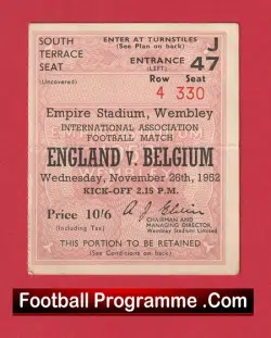 England v Belgium 1952 – Match Ticket 1950’s