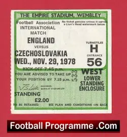 England v Czechoslovakia 1978 – Match Ticket