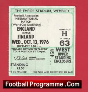 England v Finland 1976 – Football Ticket