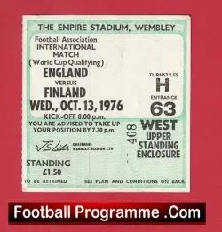 England v Finland 1976 – Football Ticket