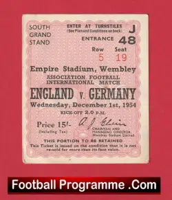 England v Germany 1954 – Football Ticket 1950’s