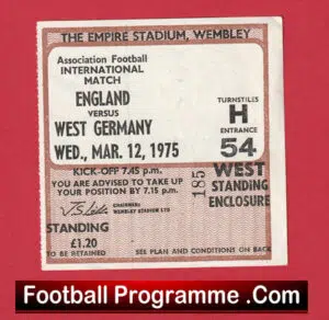 England v Germany 1975 – Football Match Ticket