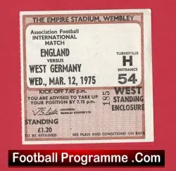 England v Germany 1975 – Football Match Ticket