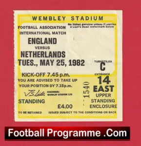 England v Holland 1982 – Football Ticket Netherlands Team