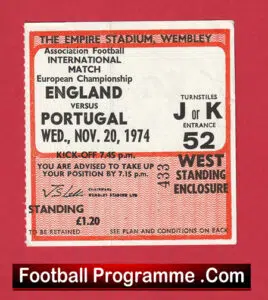 England v Portugal 1974 – Football Match Ticket