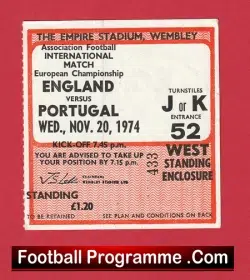 England v Portugal 1974 – Football Match Ticket