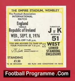 England v Republic Of Ireland 1976 – Match Ticket