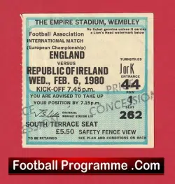 England v Republic Of Ireland 1980 – Match Ticket