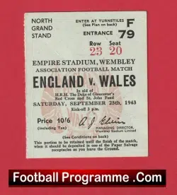 England v Wales 1943 – 1940s Football Match Ticket