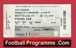 Fulham v Manchester United 2011 – Match Ticket