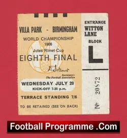 Germany v Spain 1966 – World Cup Match Ticket at Villa Park