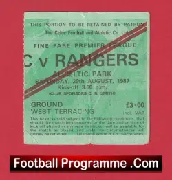 Glasgow Celtic v Glasgow Rangers 1987 – Match Ticket
