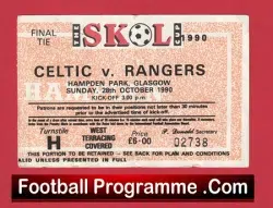 Glasgow Rangers v Glasgow Celtic 1990 – Scottish Cup Final Ticket