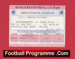 Glasgow Rangers v Glasgow Celtic 1992 – Match Ticket