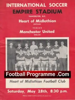 Heart Of Midlothian v Manchester United 1959 - Vancouver Canada Hearts - football programme